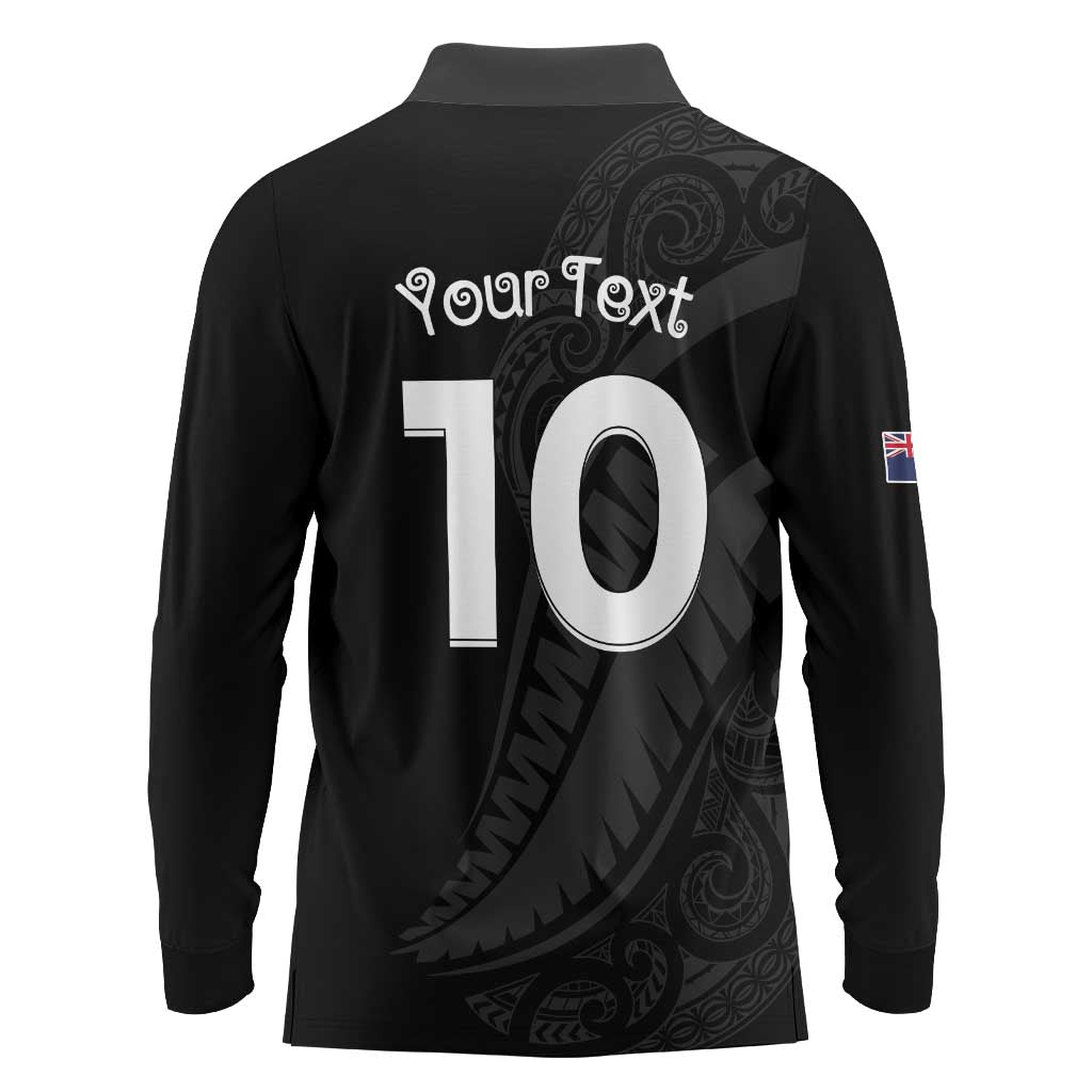 New Zealand Rugby Custom Long Sleeve Polo Shirt Sporty Silver Fern Shape with Maori Tattoos LT03 - Polynesian Pride