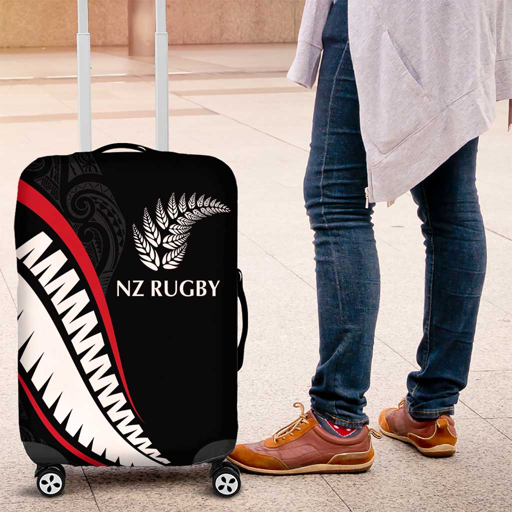 New Zealand Rugby Luggage Cover Sporty Silver Fern Shape with Maori Tattoos LT03 Black - Polynesian Pride