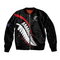 New Zealand Rugby Custom Sleeve Zip Bomber Jacket Sporty Silver Fern Shape with Maori Tattoos - Polynesian Pride