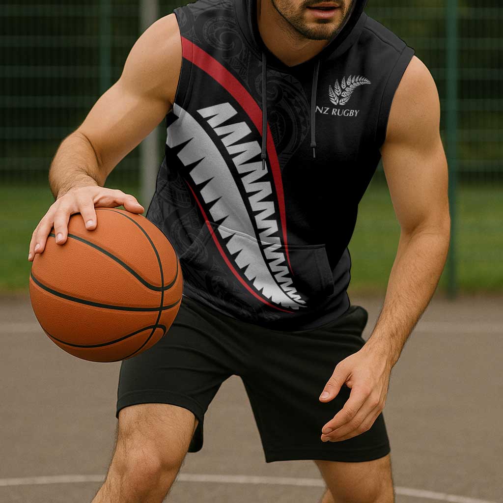 New Zealand Rugby Custom Sleeveless Hoodie Sporty Silver Fern Shape with Maori Tattoos LT03 - Polynesian Pride