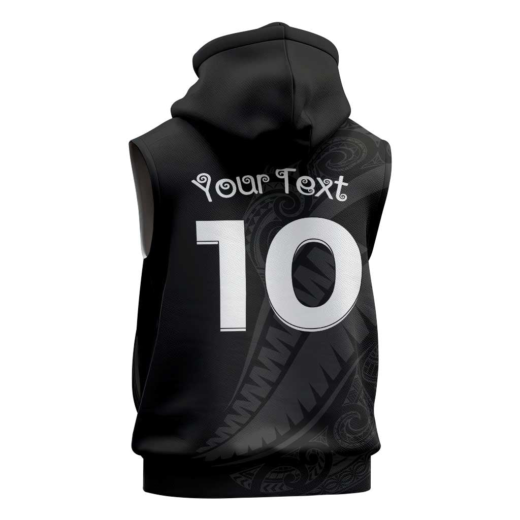 New Zealand Rugby Custom Sleeveless Zip Hoodie Sporty Silver Fern Shape with Maori Tattoos LT03 - Polynesian Pride