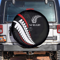 New Zealand Rugby Spare Tire Cover Sporty Silver Fern Shape with Maori Tattoos LT03 Black - Polynesian Pride