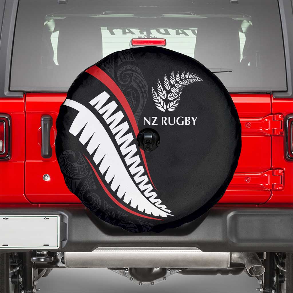 New Zealand Rugby Spare Tire Cover Sporty Silver Fern Shape with Maori Tattoos LT03 - Polynesian Pride