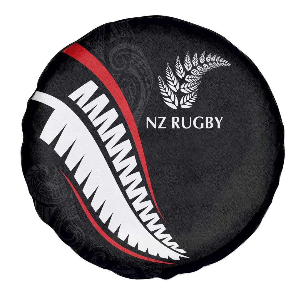 New Zealand Rugby Spare Tire Cover Sporty Silver Fern Shape with Maori Tattoos LT03 - Polynesian Pride