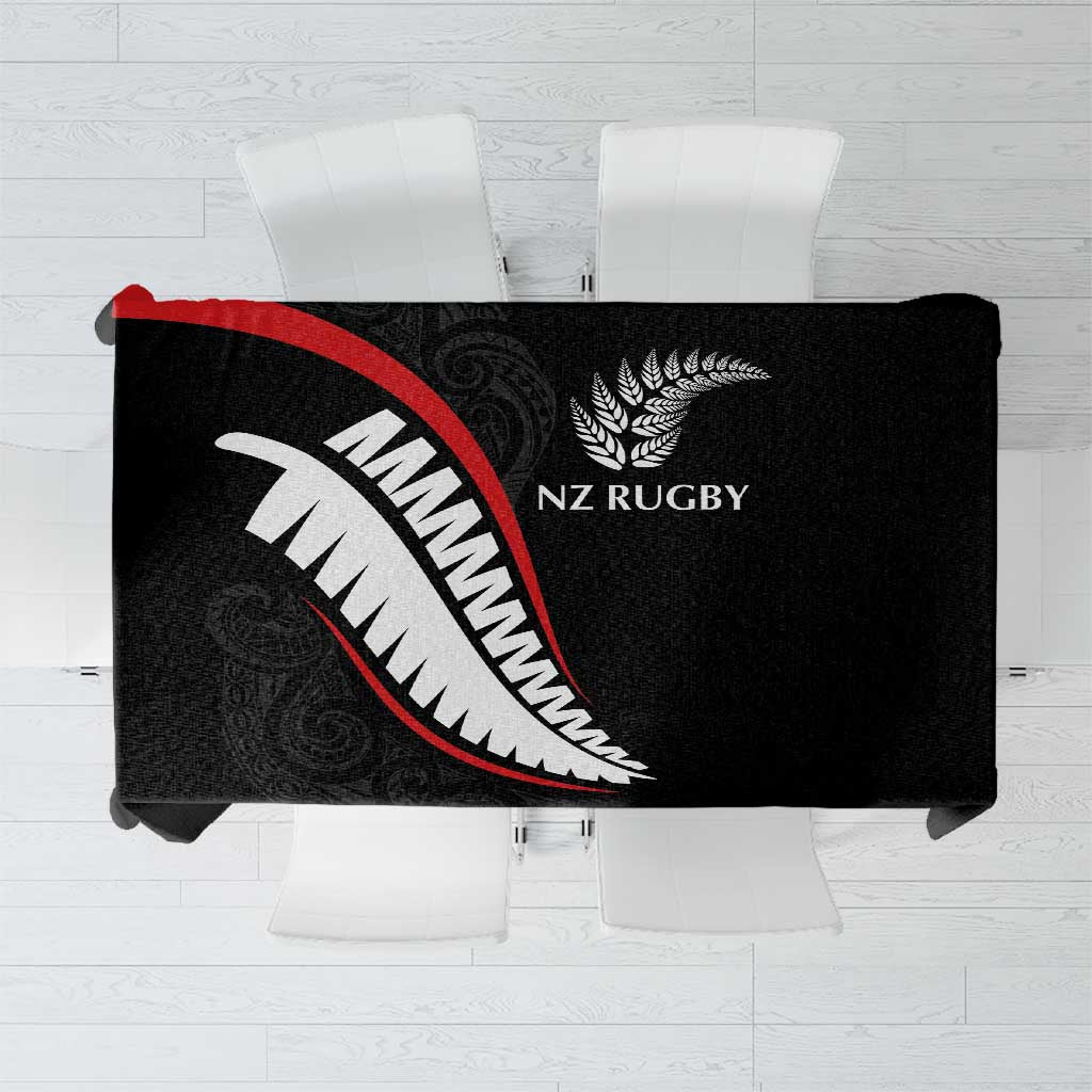 New Zealand Rugby Tablecloth Sporty Silver Fern Shape with Maori Tattoos LT03 Black - Polynesian Pride