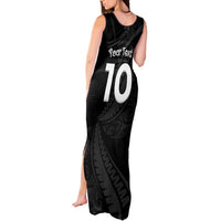 New Zealand Rugby Custom Tank Maxi Dress Sporty Silver Fern Shape with Maori Tattoos LT03 - Polynesian Pride