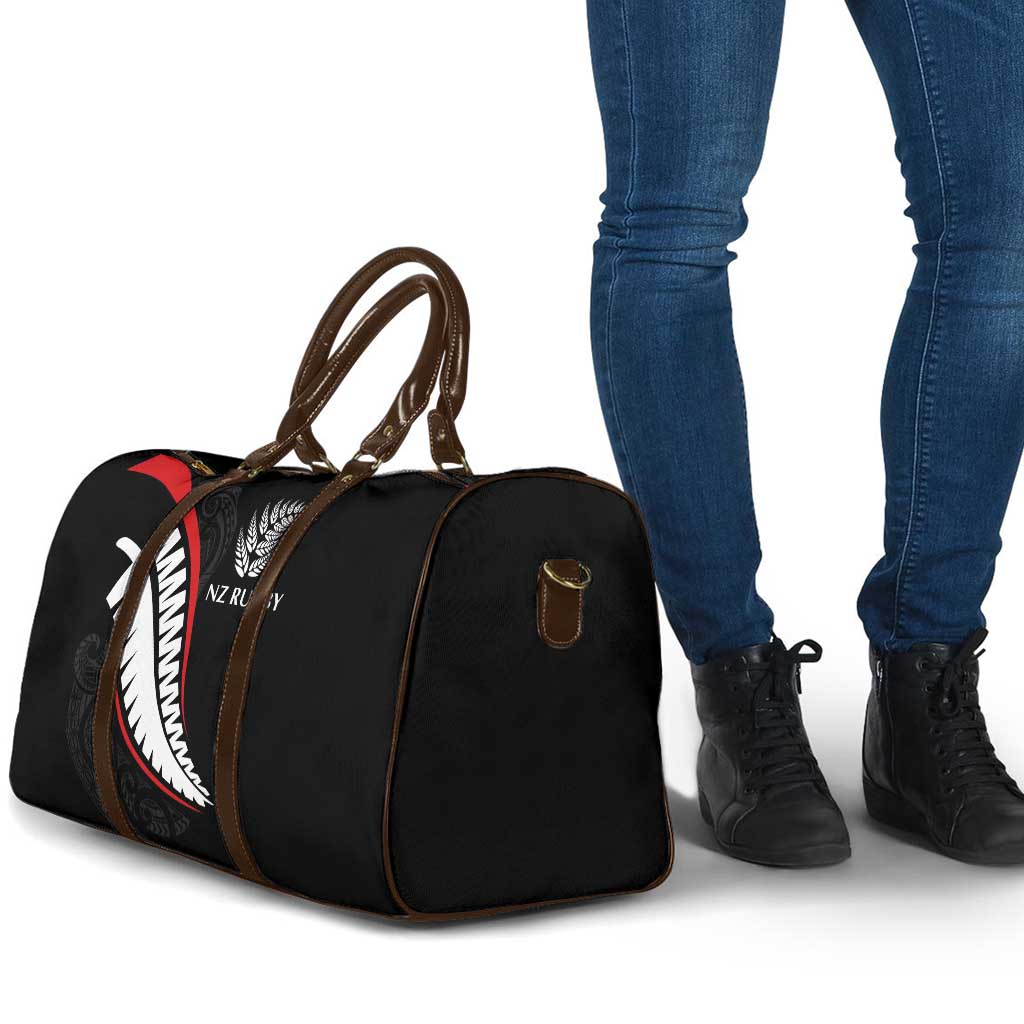 New Zealand Rugby Travel Bag Sporty Silver Fern Shape with Maori Tattoos - Polynesian Pride