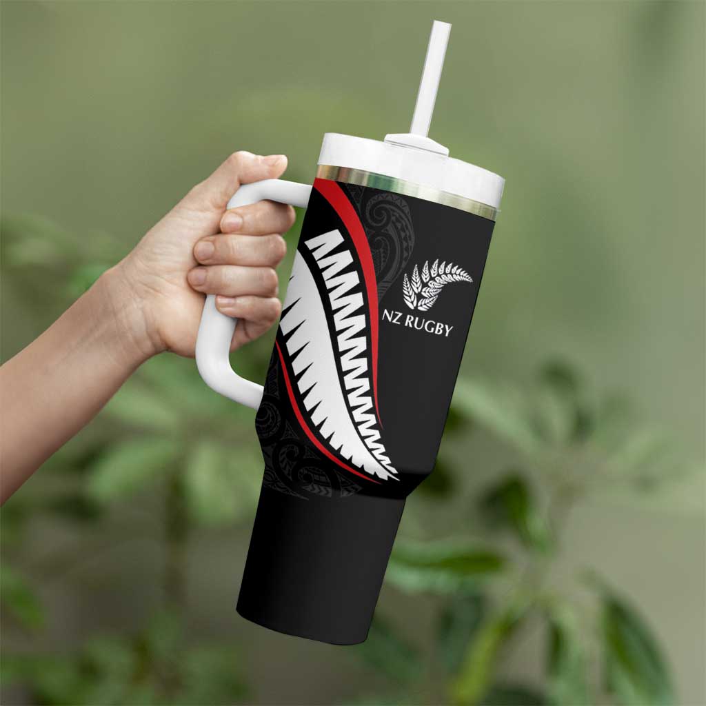 New Zealand Rugby Custom Tumbler With Handle Sporty Silver Fern Shape with Maori Tattoos - Polynesian Pride