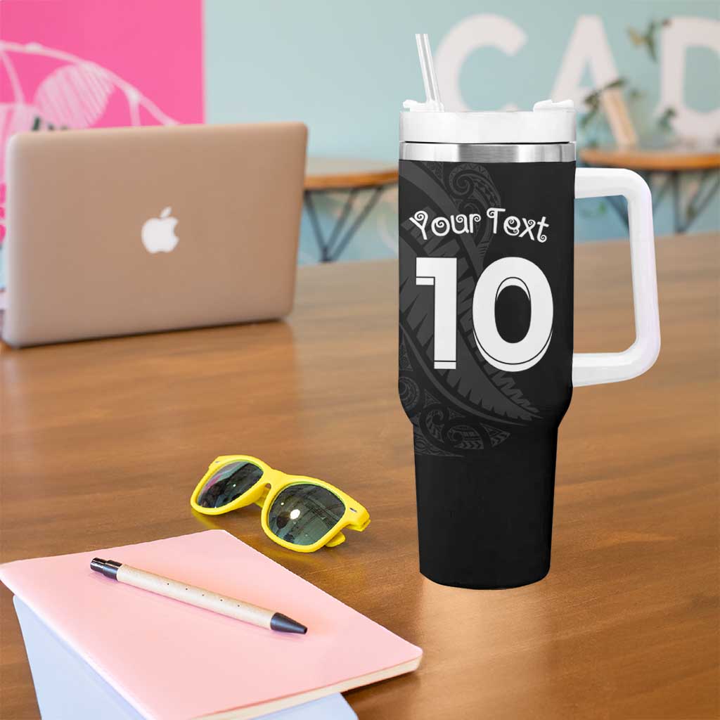 New Zealand Rugby Custom Tumbler With Handle Sporty Silver Fern Shape with Maori Tattoos - Polynesian Pride