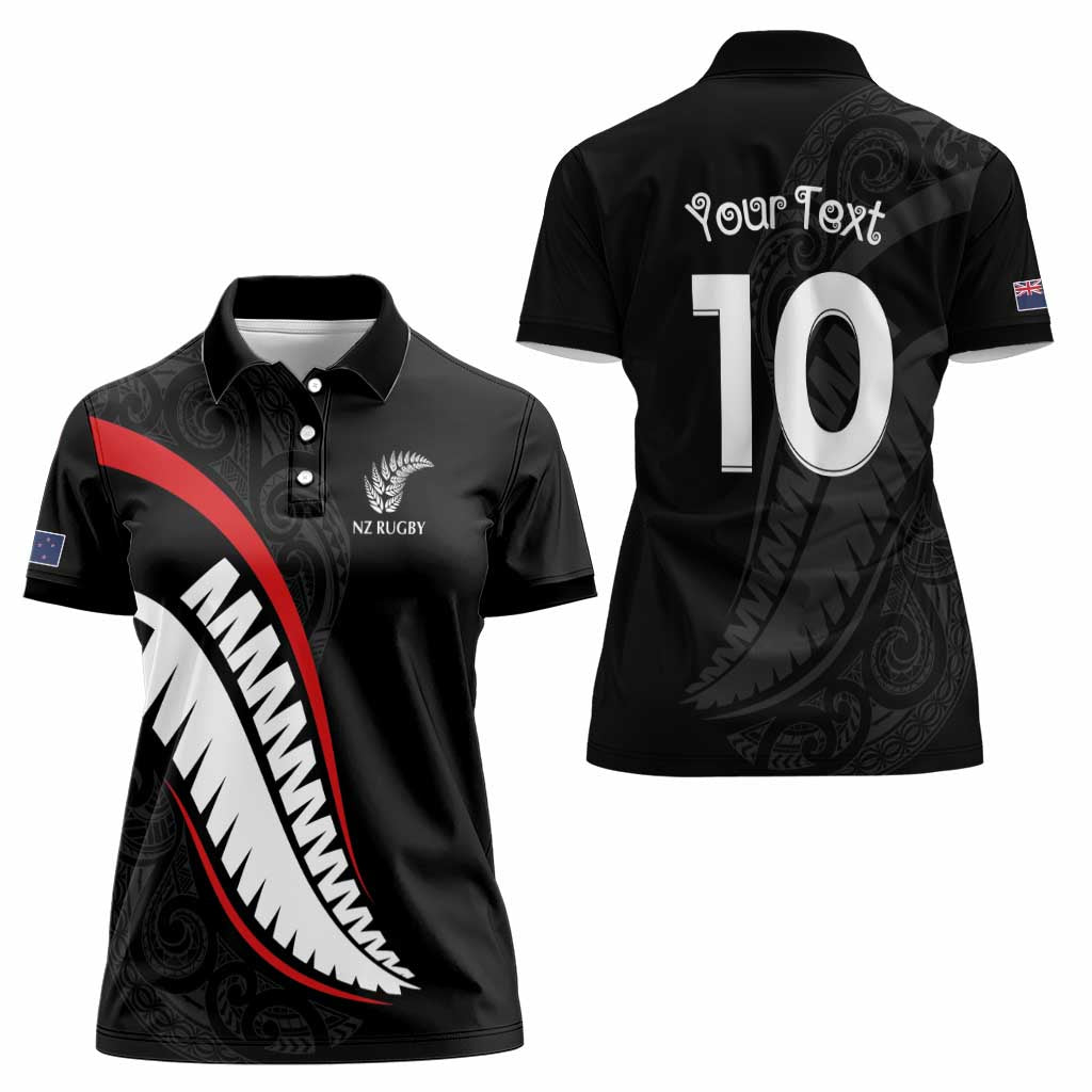New Zealand Rugby Custom Women Polo Shirt Sporty Silver Fern Shape with Maori Tattoos LT03 - Polynesian Pride