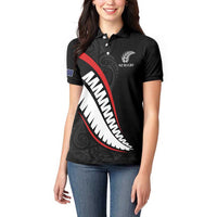 New Zealand Rugby Custom Women Polo Shirt Sporty Silver Fern Shape with Maori Tattoos LT03 - Polynesian Pride