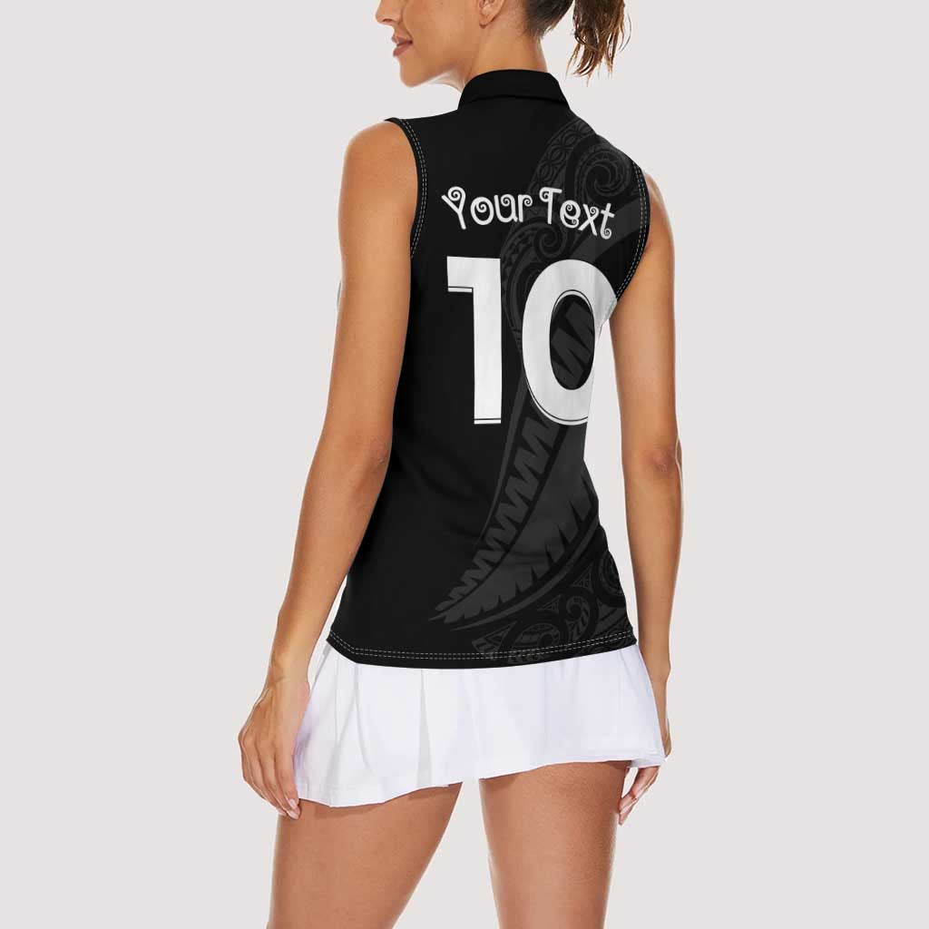 New Zealand Rugby Custom Women Sleeveless Polo Shirt Sporty Silver Fern Shape with Maori Tattoos LT03 - Polynesian Pride