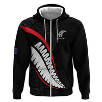 New Zealand Rugby Custom Zip Hoodie Sporty Silver Fern Shape with Maori Tattoos - Polynesian Pride