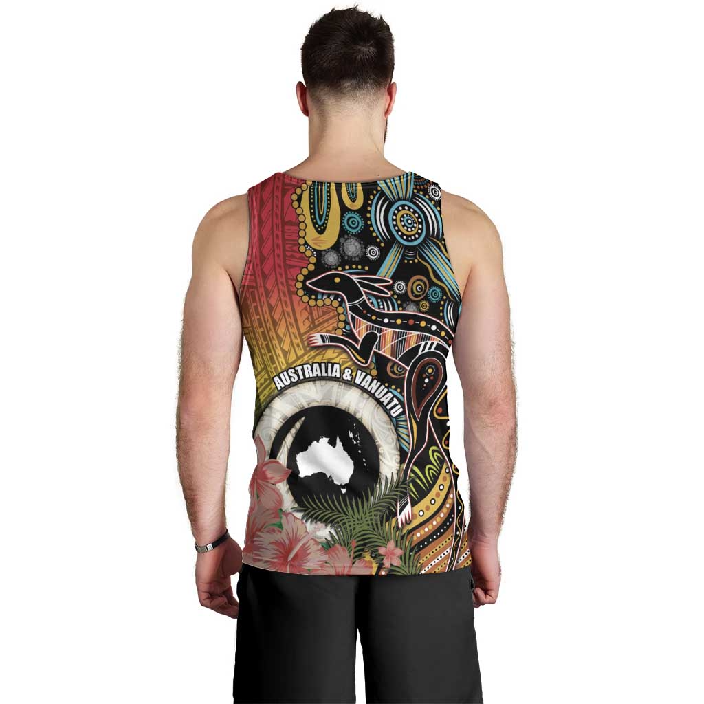 Vanuatu and Australia Together Men Tank Top Kangaroo with Pig Tusk Indigenous Pattern