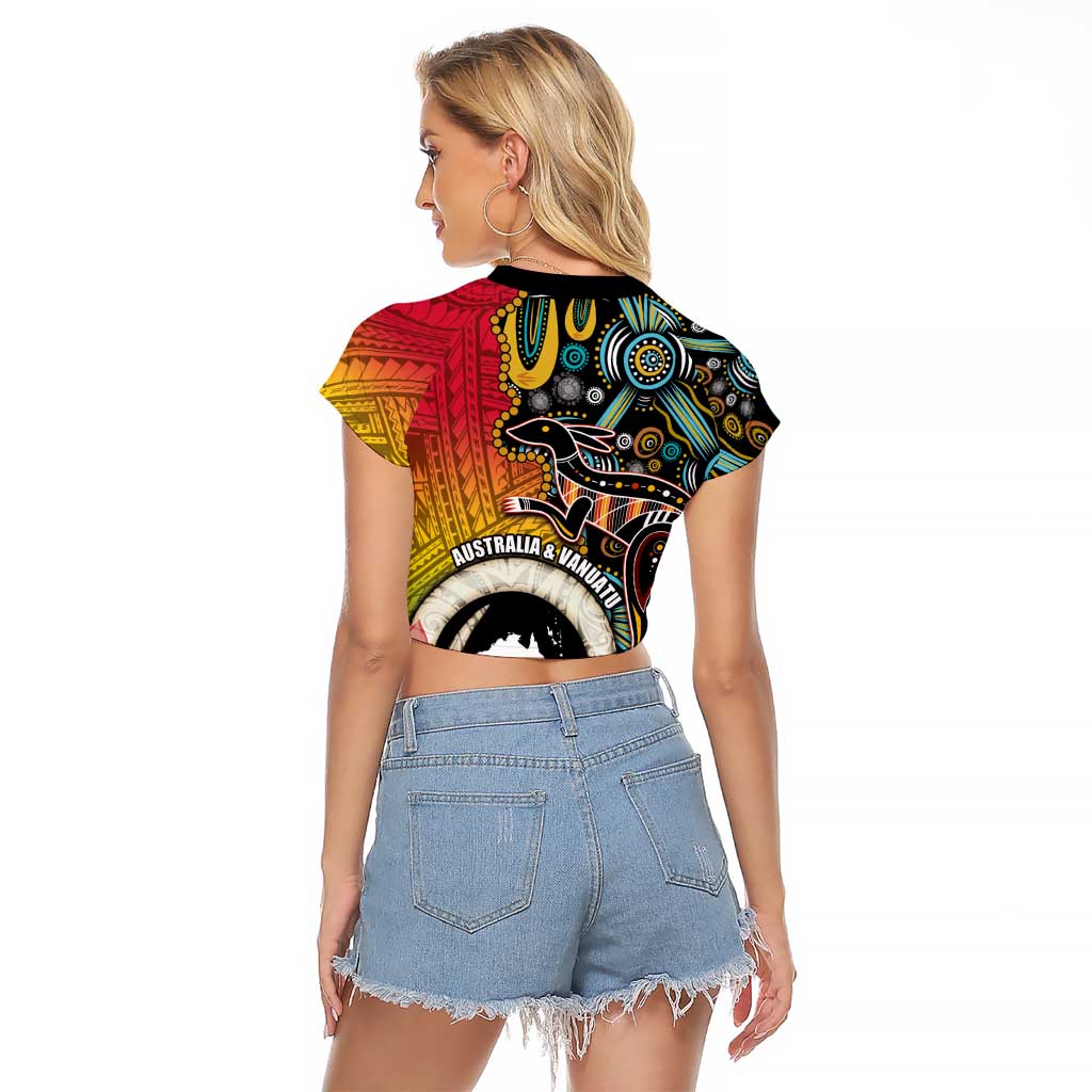 Vanuatu and Australia Together Raglan Cropped T Shirt Kangaroo with Pig Tusk Indigenous Pattern