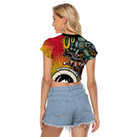 Vanuatu and Australia Together Raglan Cropped T Shirt Kangaroo with Pig Tusk Indigenous Pattern