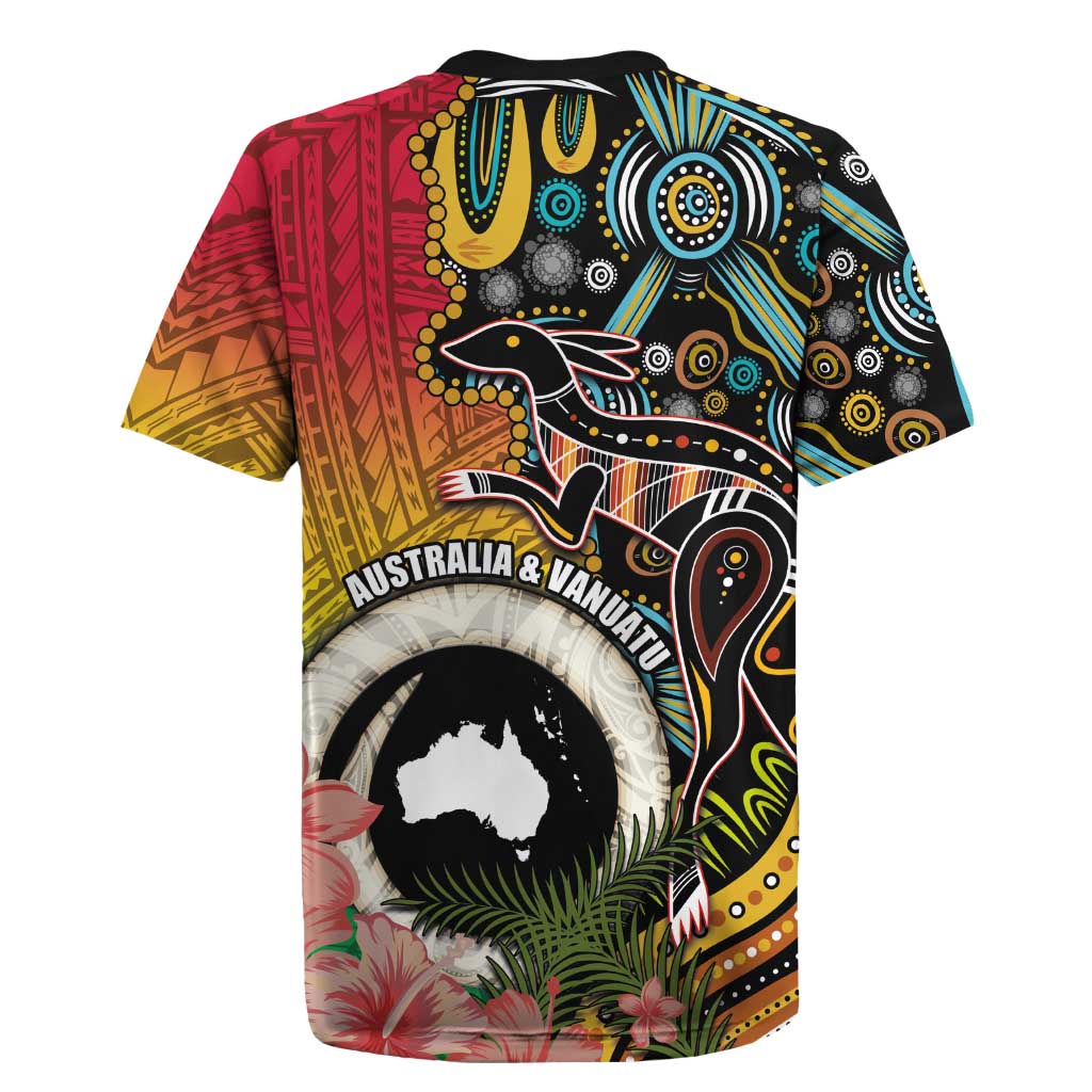 Vanuatu and Australia Together Rugby Jersey Kangaroo with Pig Tusk Indigenous Pattern