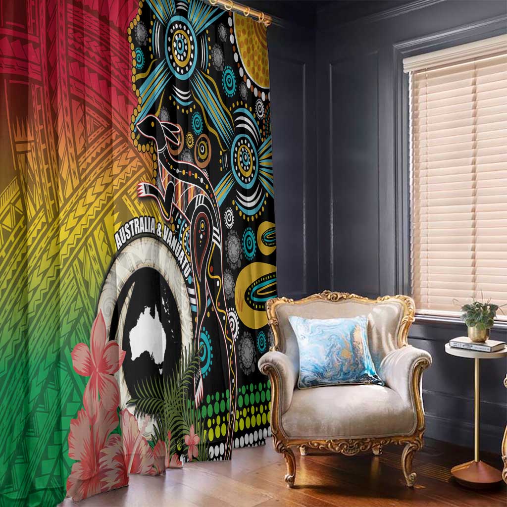 Vanuatu and Australia Together Window Curtain Kangaroo with Pig Tusk Indigenous Pattern