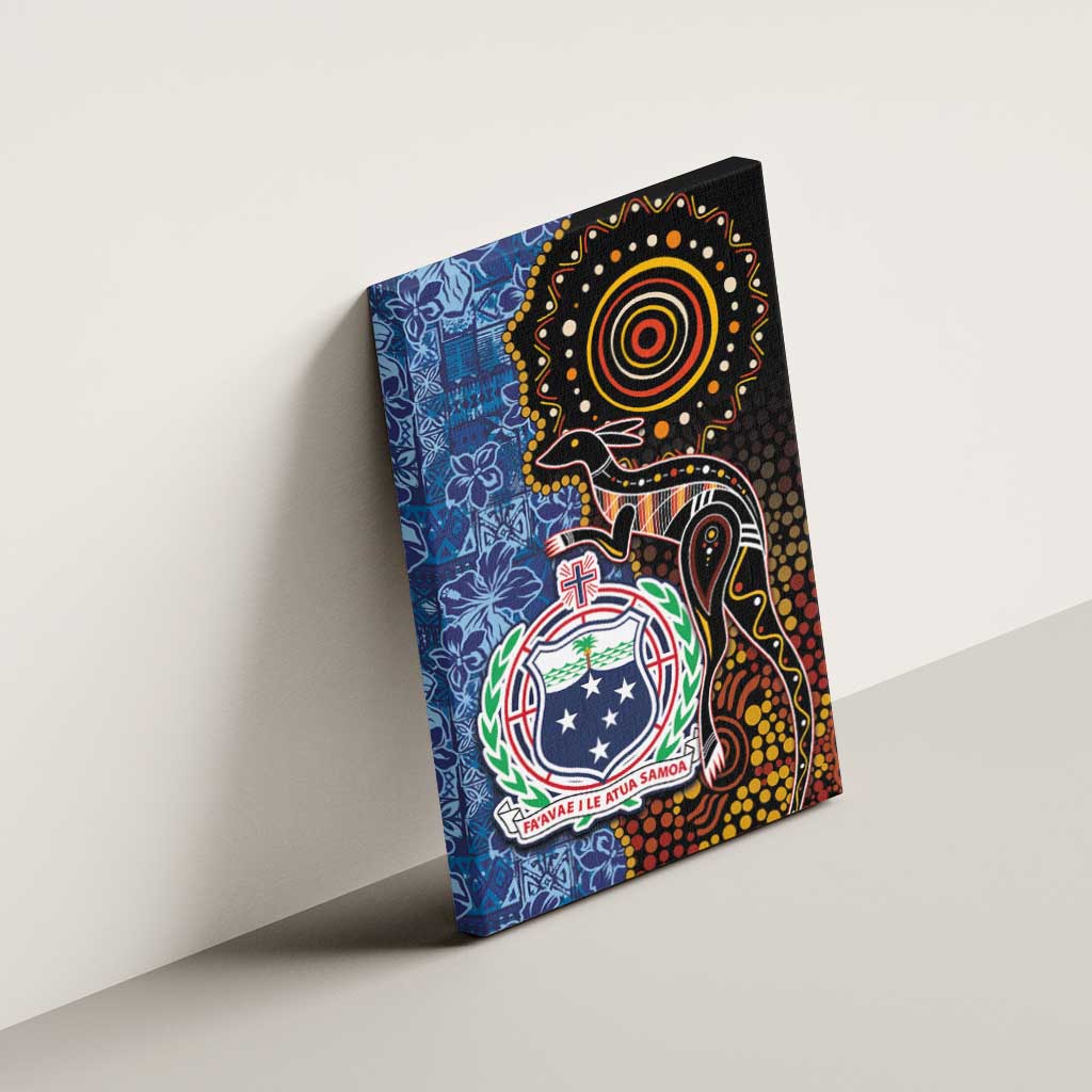 Samoa and Australia Together Canvas Wall Art Kangaroo and Tribal Hibiscus Aboriginal Pattern