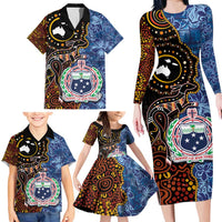 Samoa and Australia Together Family Matching Long Sleeve Bodycon Dress and Hawaiian Shirt Kangaroo and Tribal Hibiscus Aboriginal Pattern LT03 - Polynesian Pride