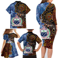 Samoa and Australia Together Family Matching Long Sleeve Bodycon Dress and Hawaiian Shirt Kangaroo and Tribal Hibiscus Aboriginal Pattern LT03 - Polynesian Pride