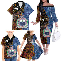 Samoa and Australia Together Family Matching Off The Shoulder Long Sleeve Dress and Hawaiian Shirt Kangaroo and Tribal Hibiscus Aboriginal Pattern LT03 - Polynesian Pride