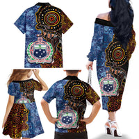 Samoa and Australia Together Family Matching Off The Shoulder Long Sleeve Dress and Hawaiian Shirt Kangaroo and Tribal Hibiscus Aboriginal Pattern LT03 - Polynesian Pride