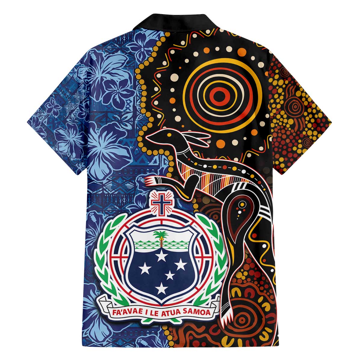 Samoa and Australia Together Family Matching Off The Shoulder Long Sleeve Dress and Hawaiian Shirt Kangaroo and Tribal Hibiscus Aboriginal Pattern LT03 - Polynesian Pride