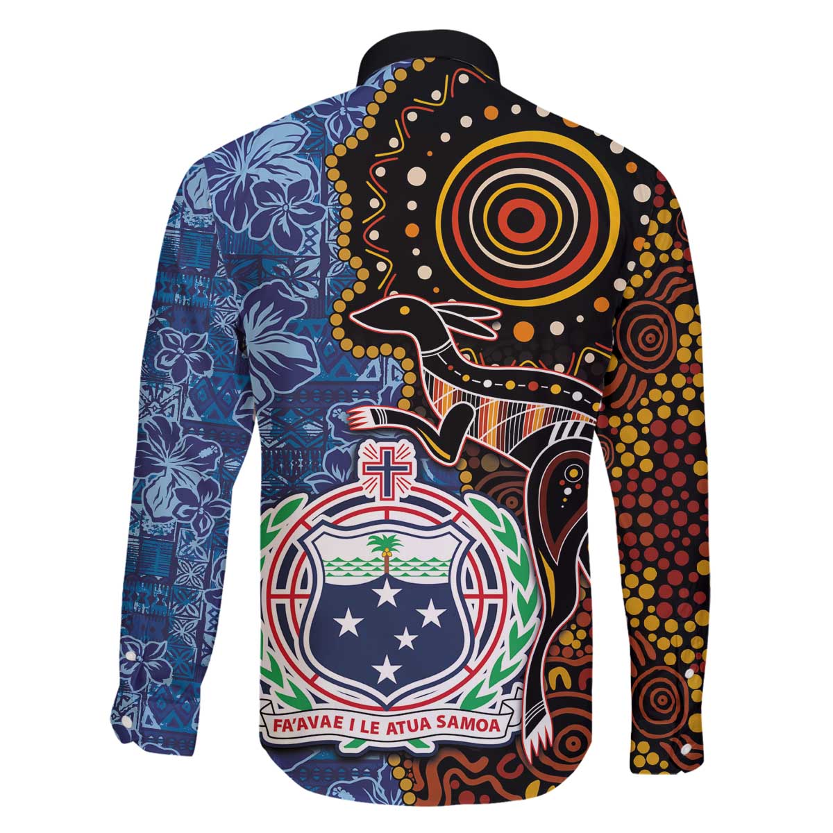 Samoa and Australia Together Family Matching Off The Shoulder Long Sleeve Dress and Hawaiian Shirt Kangaroo and Tribal Hibiscus Aboriginal Pattern LT03 - Polynesian Pride
