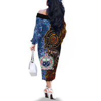 Samoa and Australia Together Family Matching Off The Shoulder Long Sleeve Dress and Hawaiian Shirt Kangaroo and Tribal Hibiscus Aboriginal Pattern LT03 - Polynesian Pride