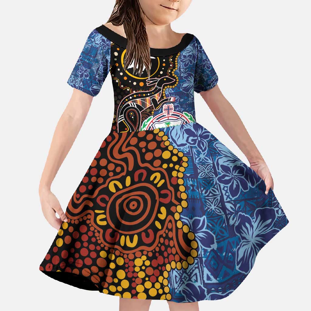 Samoa and Australia Together Family Matching Off Shoulder Maxi Dress and Hawaiian Shirt Kangaroo and Tribal Hibiscus Aboriginal Pattern