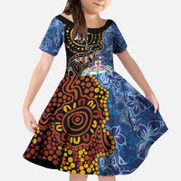 Samoa and Australia Together Family Matching Off Shoulder Maxi Dress and Hawaiian Shirt Kangaroo and Tribal Hibiscus Aboriginal Pattern