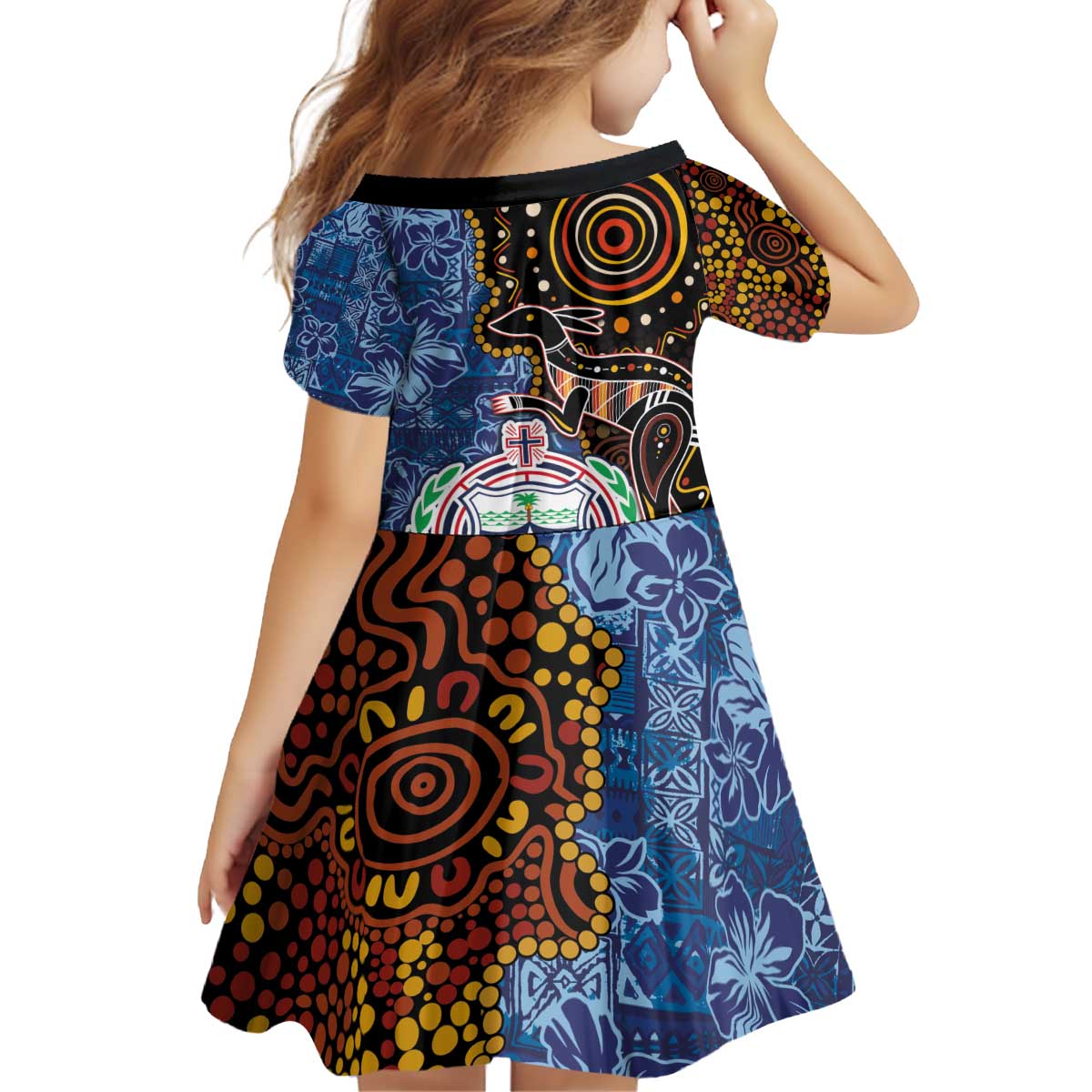 Samoa and Australia Together Family Matching Off Shoulder Short Dress and Hawaiian Shirt Kangaroo and Tribal Hibiscus Aboriginal Pattern