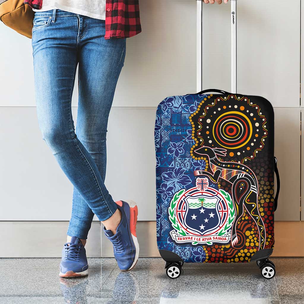 Samoa and Australia Together Luggage Cover Kangaroo and Tribal Hibiscus Aboriginal Pattern