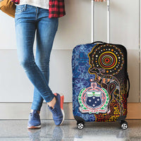 Samoa and Australia Together Luggage Cover Kangaroo and Tribal Hibiscus Aboriginal Pattern