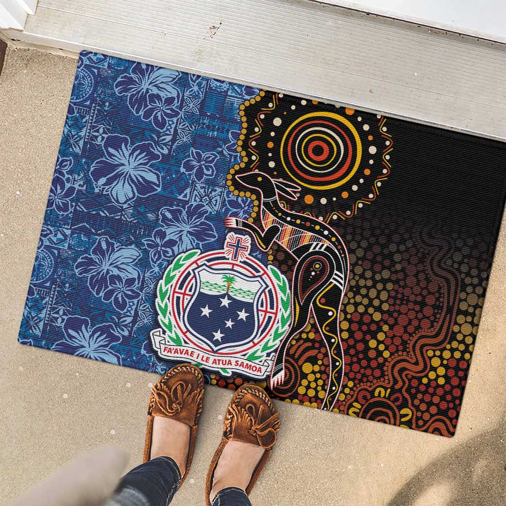 Samoa and Australia Together Rubber Doormat Kangaroo and Tribal Hibiscus Aboriginal Pattern