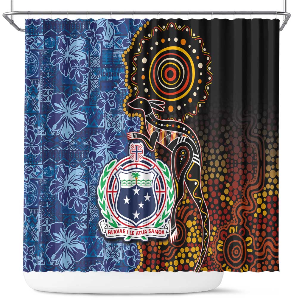 Samoa and Australia Together Shower Curtain Kangaroo and Tribal Hibiscus Aboriginal Pattern