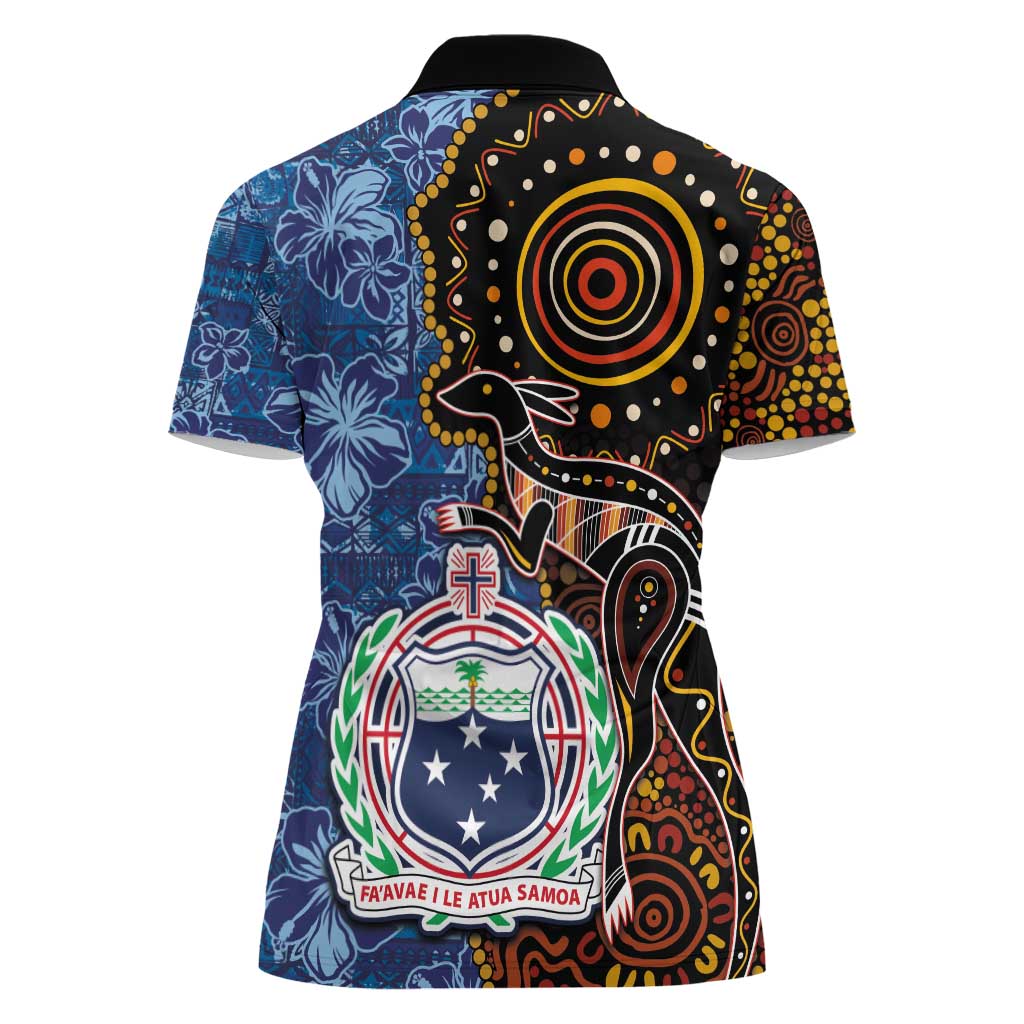 Samoa and Australia Together Women Polo Shirt Kangaroo and Tribal Hibiscus Aboriginal Pattern LT03 - Polynesian Pride