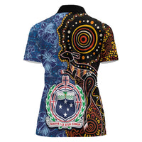 Samoa and Australia Together Women Polo Shirt Kangaroo and Tribal Hibiscus Aboriginal Pattern LT03 - Polynesian Pride