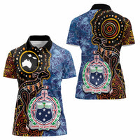 Samoa and Australia Together Women Polo Shirt Kangaroo and Tribal Hibiscus Aboriginal Pattern LT03 - Polynesian Pride