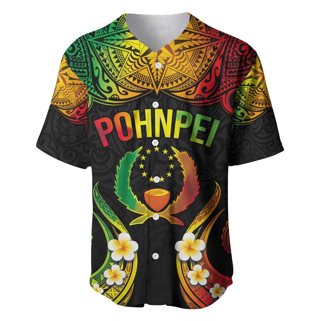 Personalised Pohnpei Independence Day Baseball Jersey Polynesian Tattoo and Plumeria Reggae Color LT03 Reggae - Polynesian Pride