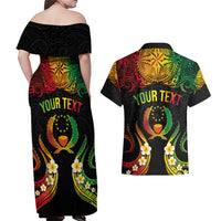 Personalised Pohnpei Independence Day Couples Matching Off Shoulder Maxi Dress and Hawaiian Shirt Polynesian Tattoo and Plumeria Reggae Color LT03 - Polynesian Pride