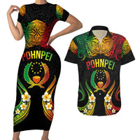 Personalised Pohnpei Independence Day Couples Matching Short Sleeve Bodycon Dress and Hawaiian Shirt Polynesian Tattoo and Plumeria Reggae Color LT03 Reggae - Polynesian Pride