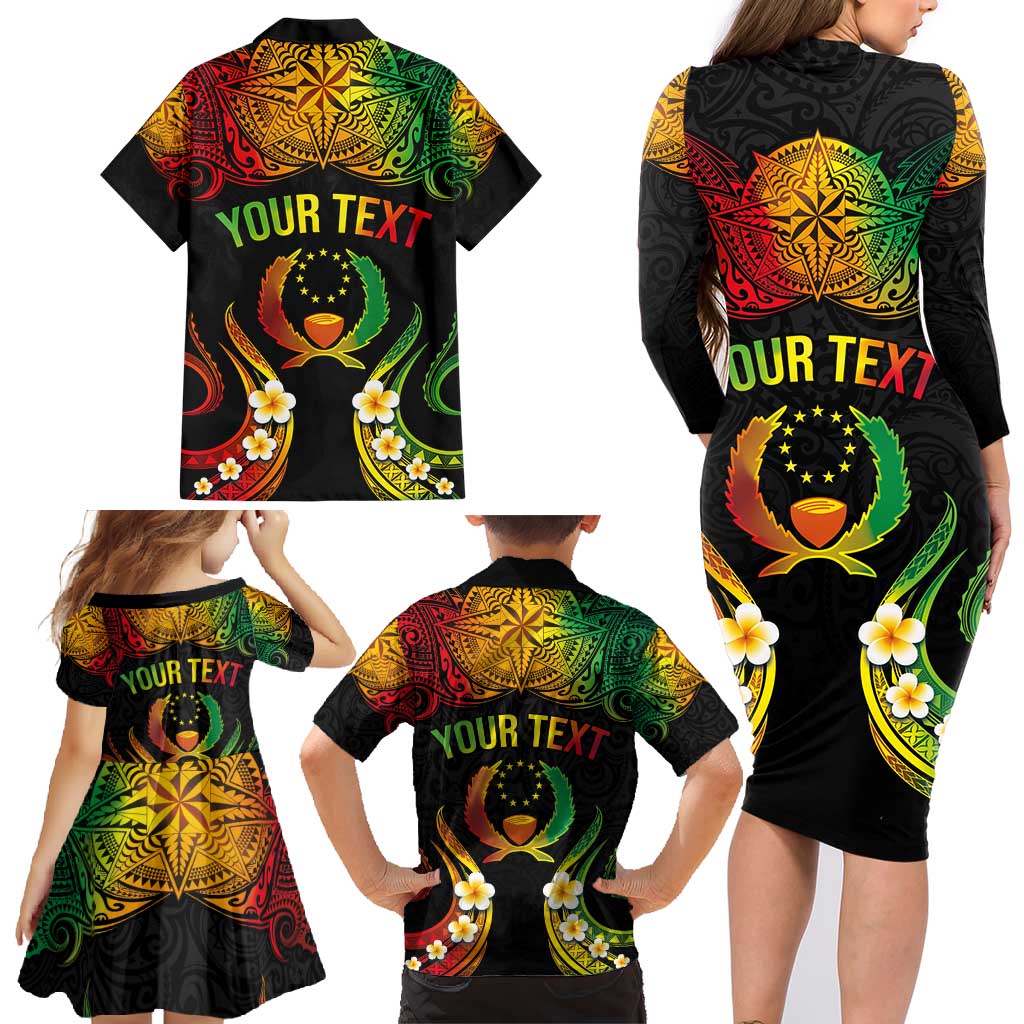 Personalised Pohnpei Independence Day Family Matching Long Sleeve Bodycon Dress and Hawaiian Shirt Polynesian Tattoo and Plumeria Reggae Color LT03 - Polynesian Pride
