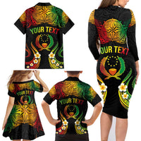 Personalised Pohnpei Independence Day Family Matching Long Sleeve Bodycon Dress and Hawaiian Shirt Polynesian Tattoo and Plumeria Reggae Color LT03 - Polynesian Pride