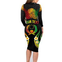 Personalised Pohnpei Independence Day Family Matching Long Sleeve Bodycon Dress and Hawaiian Shirt Polynesian Tattoo and Plumeria Reggae Color LT03 - Polynesian Pride