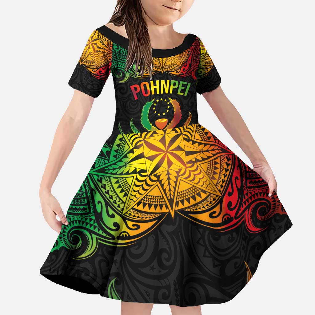 Personalised Pohnpei Independence Day Family Matching Mermaid Dress and Hawaiian Shirt Polynesian Tattoo and Plumeria Reggae Color LT03 Daughter's Dress Reggae - Polynesian Pride