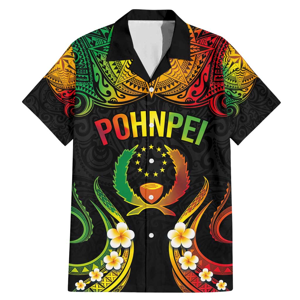 Personalised Pohnpei Independence Day Family Matching Mermaid Dress and Hawaiian Shirt Polynesian Tattoo and Plumeria Reggae Color LT03 Dad's Shirt - Short Sleeve Reggae - Polynesian Pride