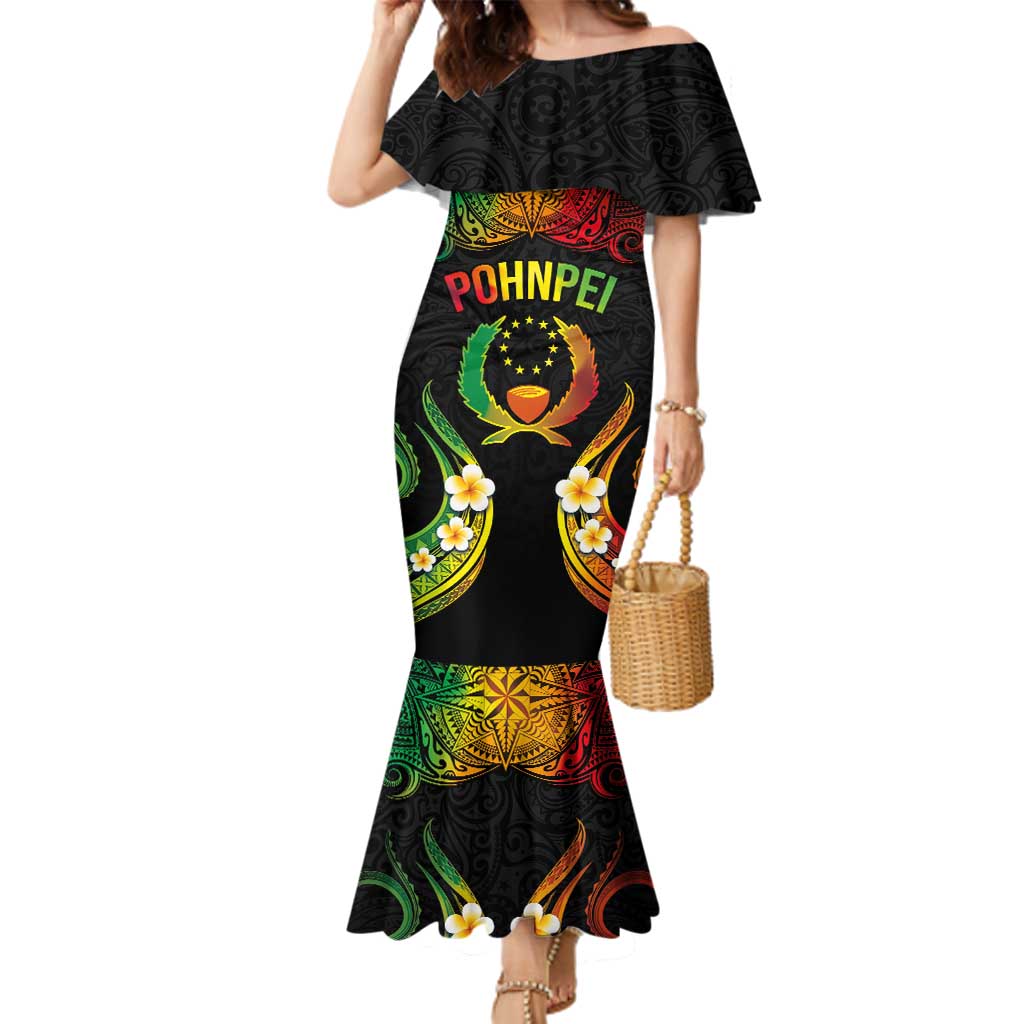 Personalised Pohnpei Independence Day Family Matching Mermaid Dress and Hawaiian Shirt Polynesian Tattoo and Plumeria Reggae Color LT03 Mom's Dress Reggae - Polynesian Pride