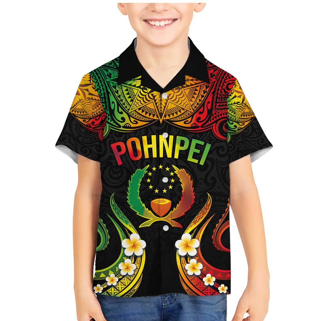 Personalised Pohnpei Independence Day Family Matching Mermaid Dress and Hawaiian Shirt Polynesian Tattoo and Plumeria Reggae Color LT03 Son's Shirt Reggae - Polynesian Pride